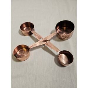 Set of 4 Solid Copper Measuring Cups - VTG Patina 1/4, 1/3, 1/2, 1 Cup